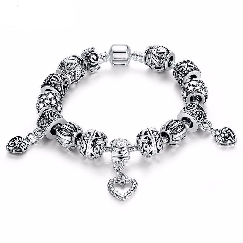 Vintage Silver Bracelet w/ Heart Pendant