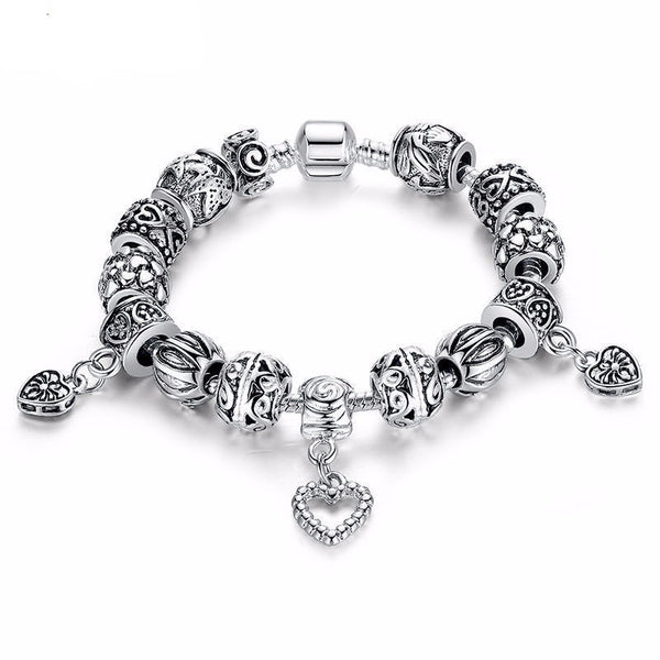 Vintage Silver Bracelet w/ Heart Pendant