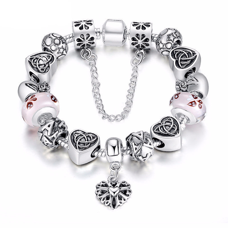 Silver European Letter Charm Bracelet