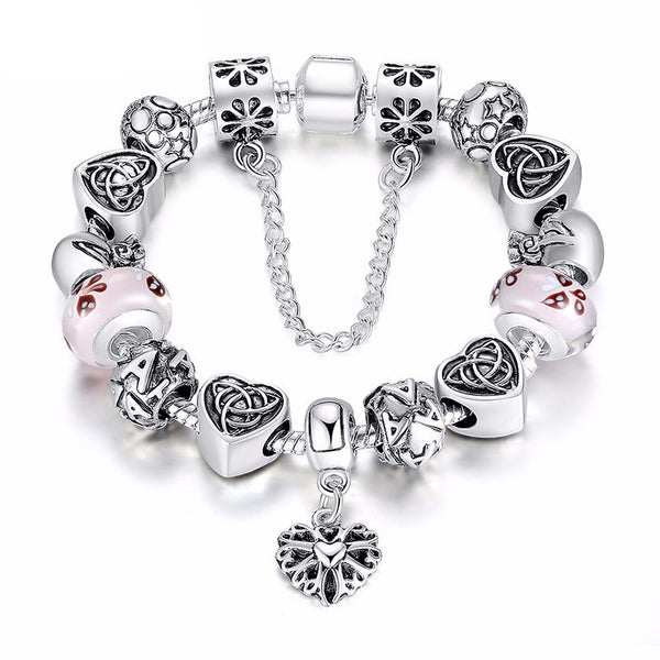 Silver European Letter Charm Bracelet