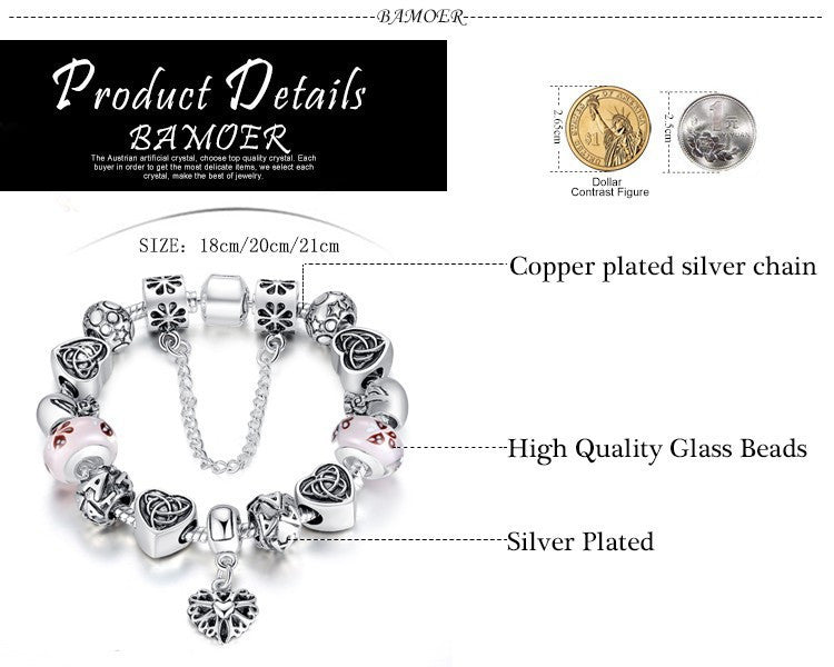Silver European Letter Charm Bracelet