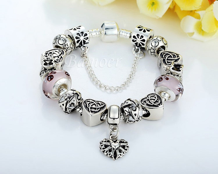 Silver European Letter Charm Bracelet