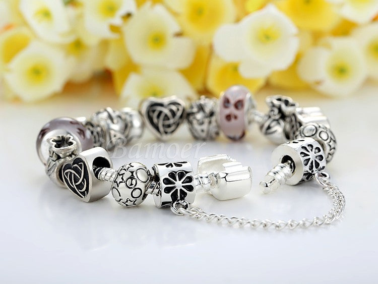 Silver European Letter Charm Bracelet