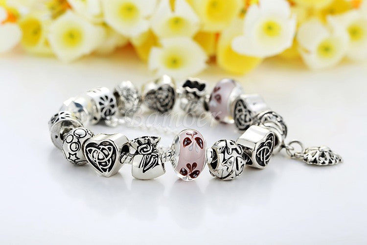 Silver European Letter Charm Bracelet