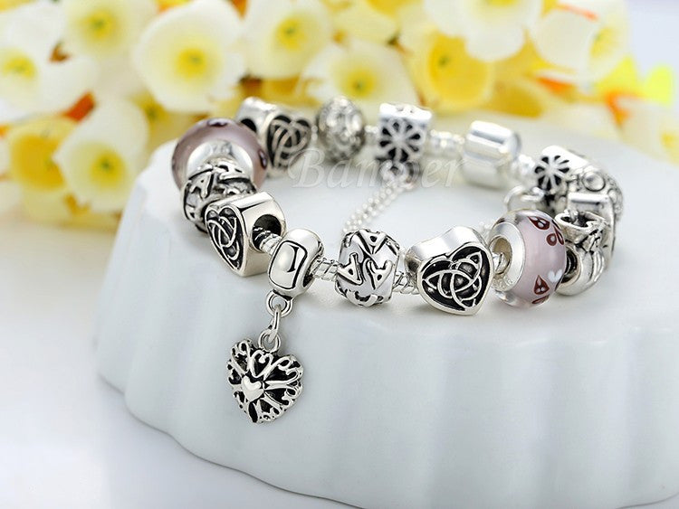 Silver European Letter Charm Bracelet