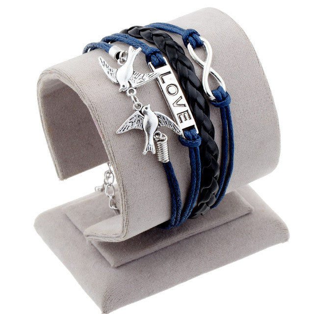 Vintage Leather Wrap Charm Bracelet
