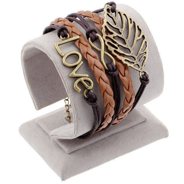 Vintage Leather Wrap Charm Bracelet