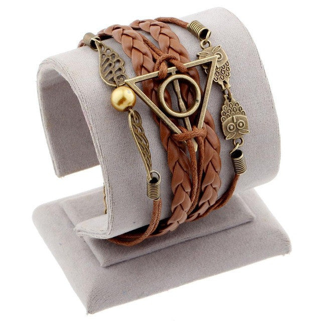 Vintage Leather Wrap Charm Bracelet