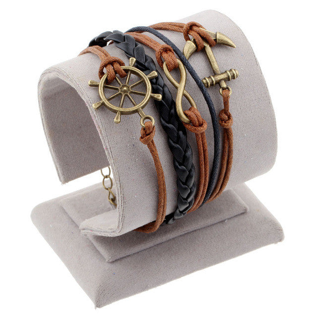 Vintage Leather Wrap Charm Bracelet