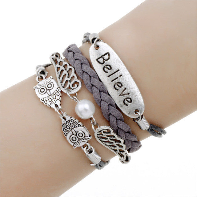 Vintage Leather Wrap Charm Bracelet