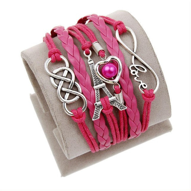 Vintage Leather Wrap Charm Bracelet