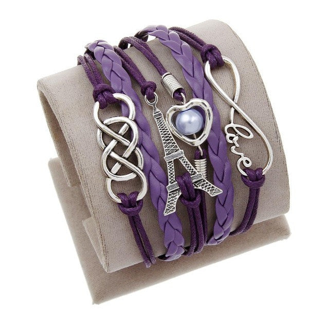 Vintage Leather Wrap Charm Bracelet