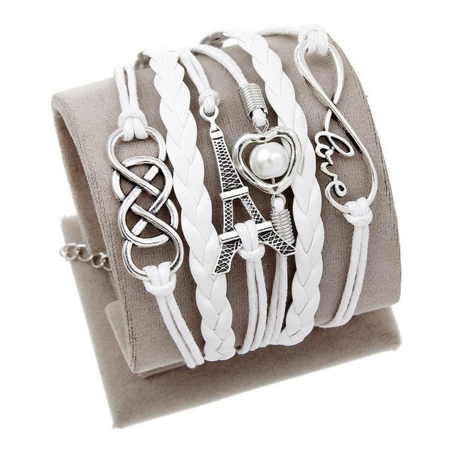 Vintage Leather Wrap Charm Bracelet