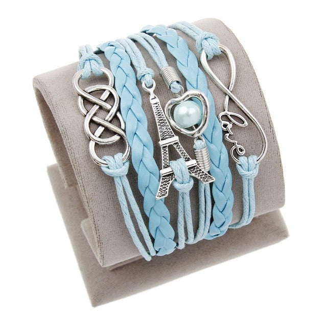 Vintage Leather Wrap Charm Bracelet