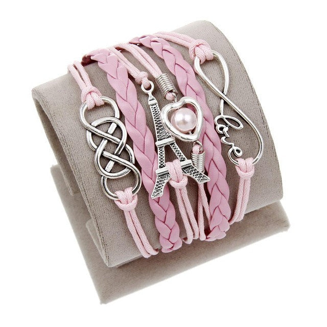 Vintage Leather Wrap Charm Bracelet