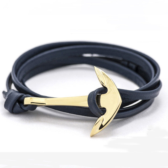 Leather Style Anchor Bracelet