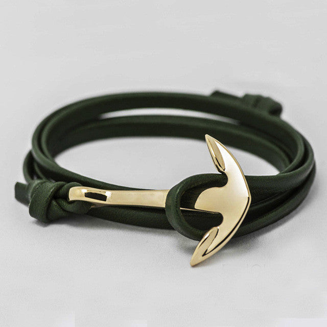 Leather Style Anchor Bracelet