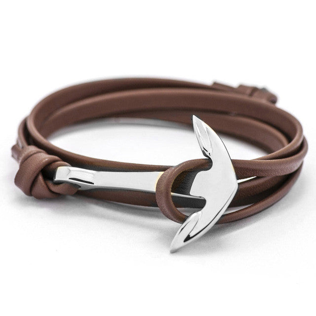 Leather Style Anchor Bracelet