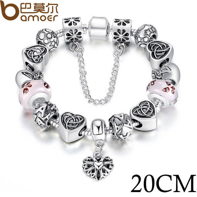 Silver European Letter Charm Bracelet