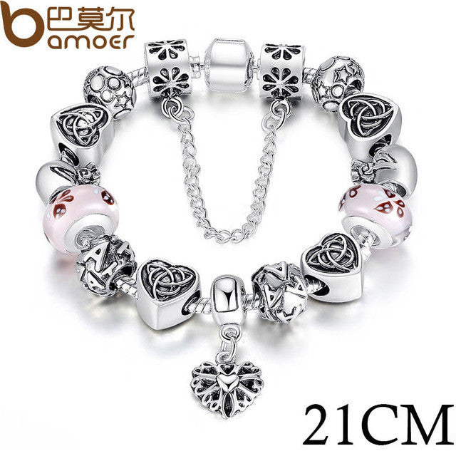 Silver European Letter Charm Bracelet