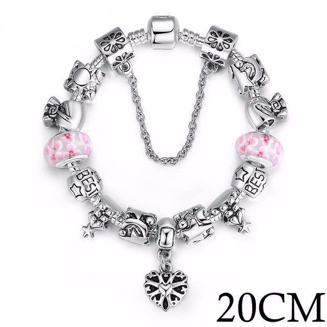 Silver European Letter Charm Bracelet