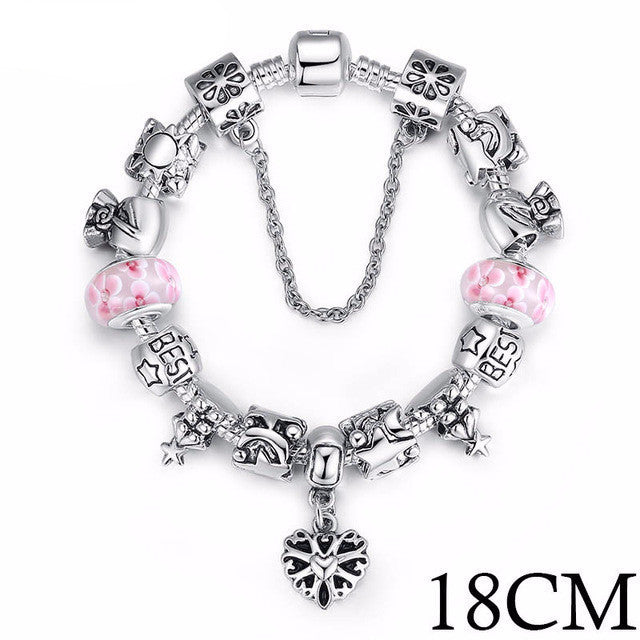 Silver European Letter Charm Bracelet