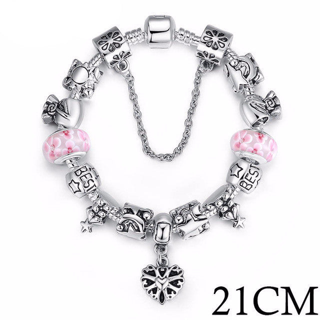 Silver European Letter Charm Bracelet