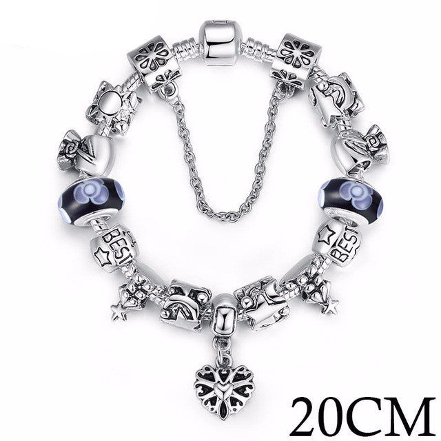 Silver European Letter Charm Bracelet