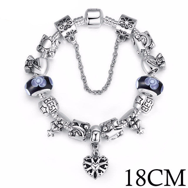 Silver European Letter Charm Bracelet
