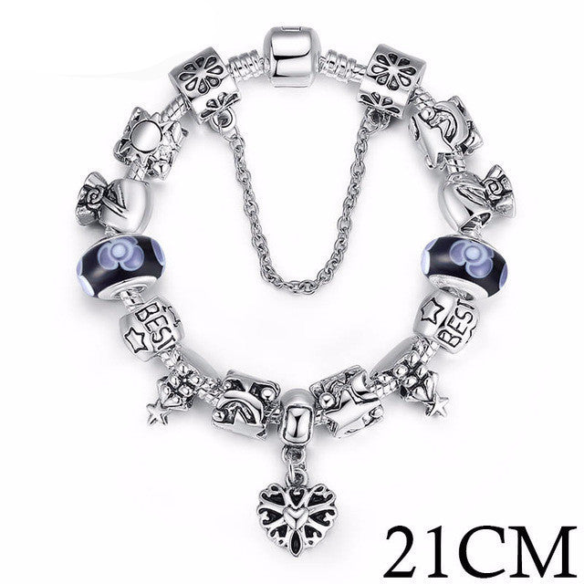 Silver European Letter Charm Bracelet