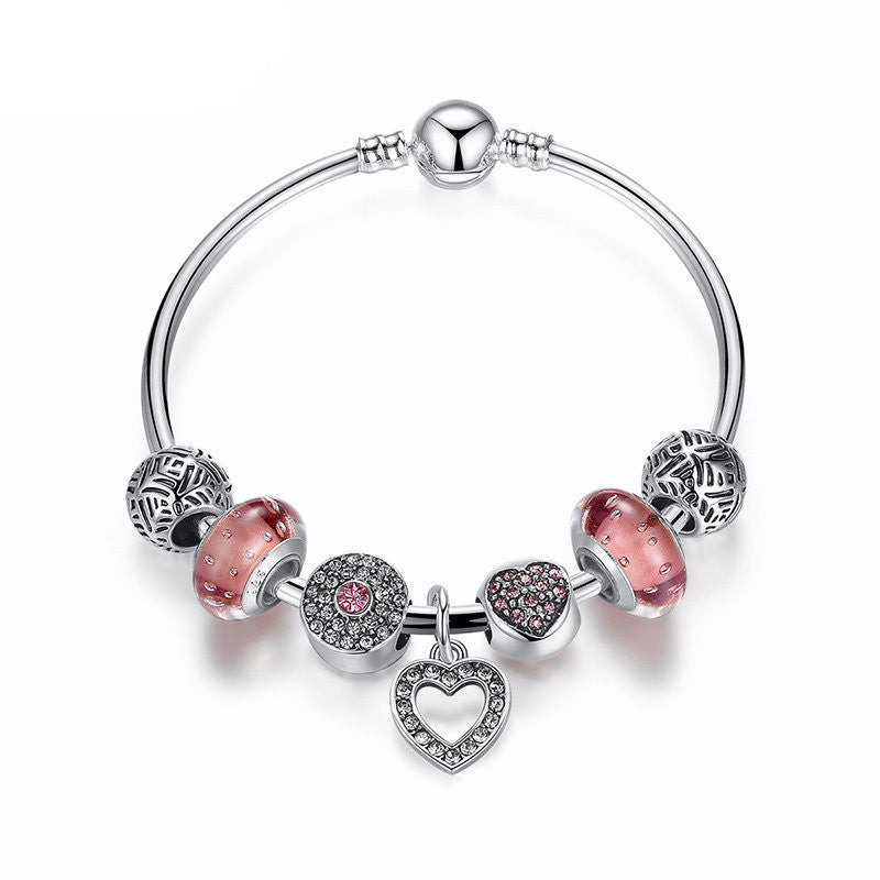 European Silver Friendship Bracelet w/ Heart Pendant