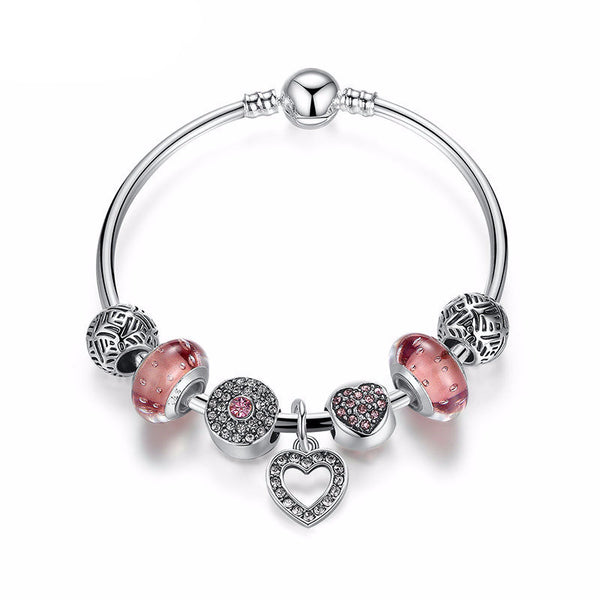 European Silver Friendship Bracelet w/ Heart Pendant