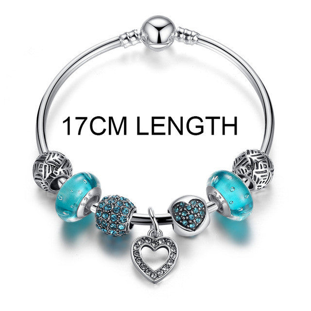 European Silver Friendship Bracelet w/ Heart Pendant