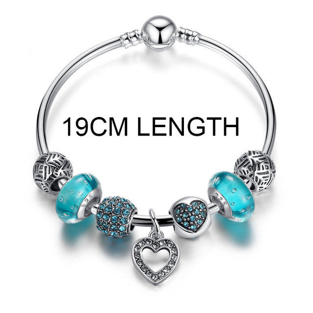European Silver Friendship Bracelet w/ Heart Pendant