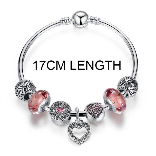 European Silver Friendship Bracelet w/ Heart Pendant