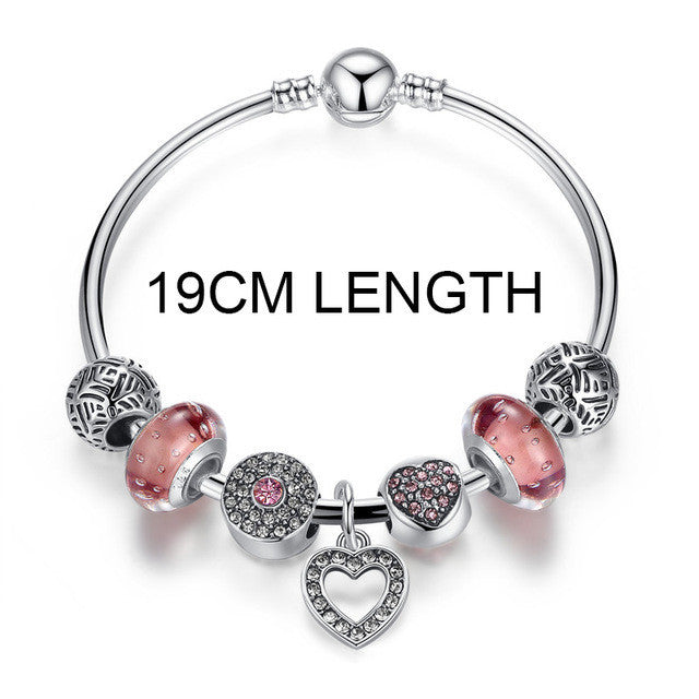 European Silver Friendship Bracelet w/ Heart Pendant