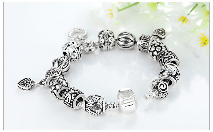 Vintage Silver Bracelet w/ Heart Pendant