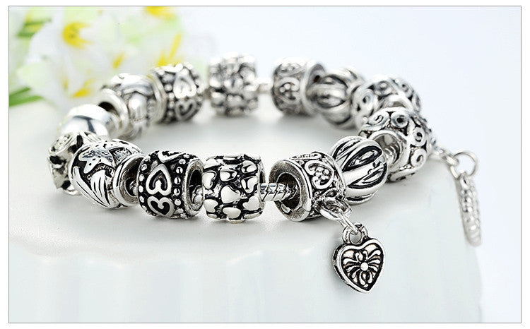 Vintage Silver Bracelet w/ Heart Pendant
