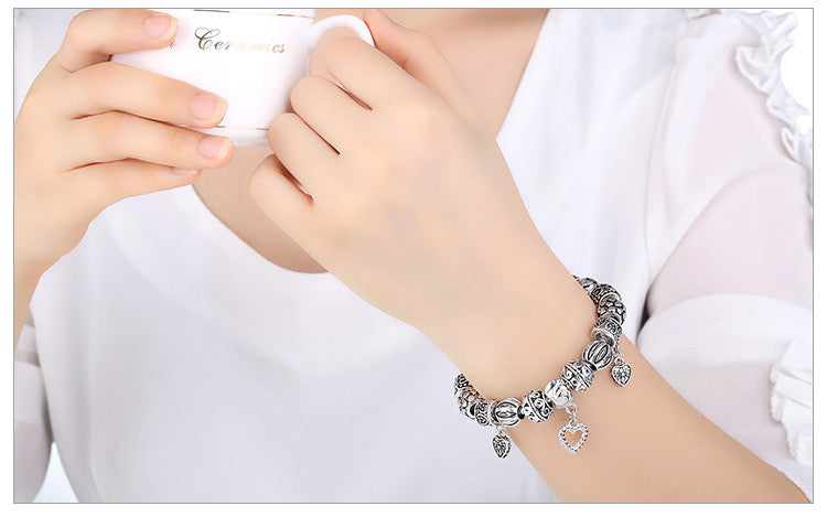 Vintage Silver Bracelet w/ Heart Pendant