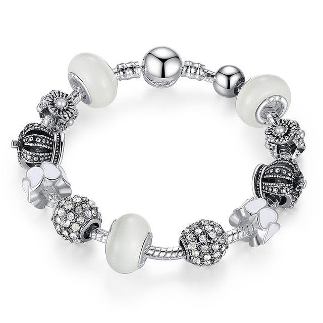 White Royal Beads Silver Bracelet
