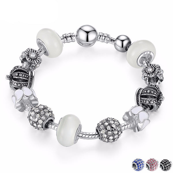 White Royal Beads Silver Bracelet