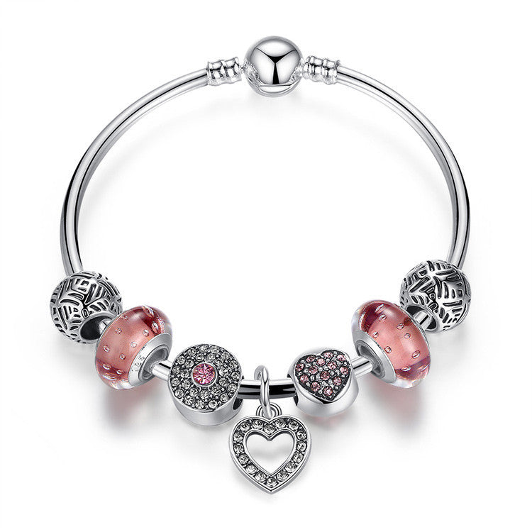European Silver Friendship Bracelet w/ Heart Pendant